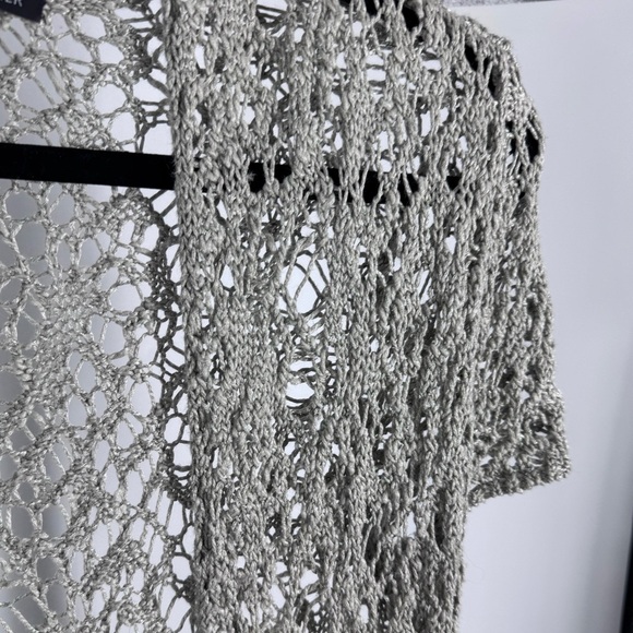 Eileen Fisher Luster Long Open Crochet Linen Blend Cardigan Vapor Grey small - Picture 5 of 6